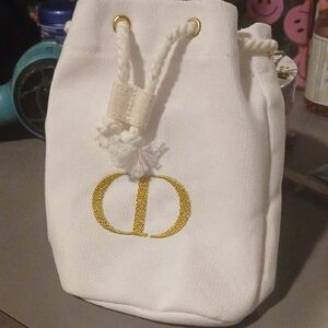 DIOR White Canvas Bucket Bag with Gold Accents NWOT